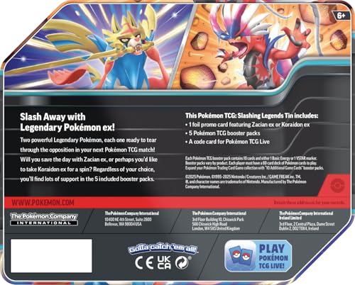 Pokemon TCG: Slashing Legends Tin - Koraidon ex - 5 Packs, Promo Card