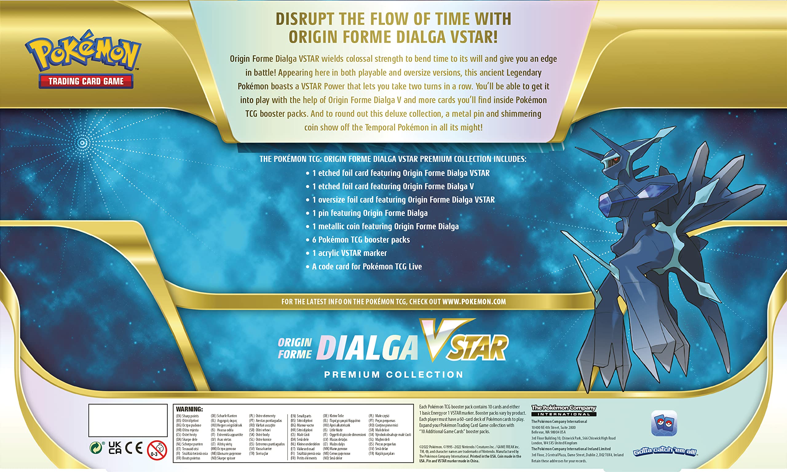 Pokémon TCG: Origin Forme Dialga VSTAR Premium Collection (2 Etched Foil Promo Cards, 1 Foil Oversize Card & 5 Booster Packs)