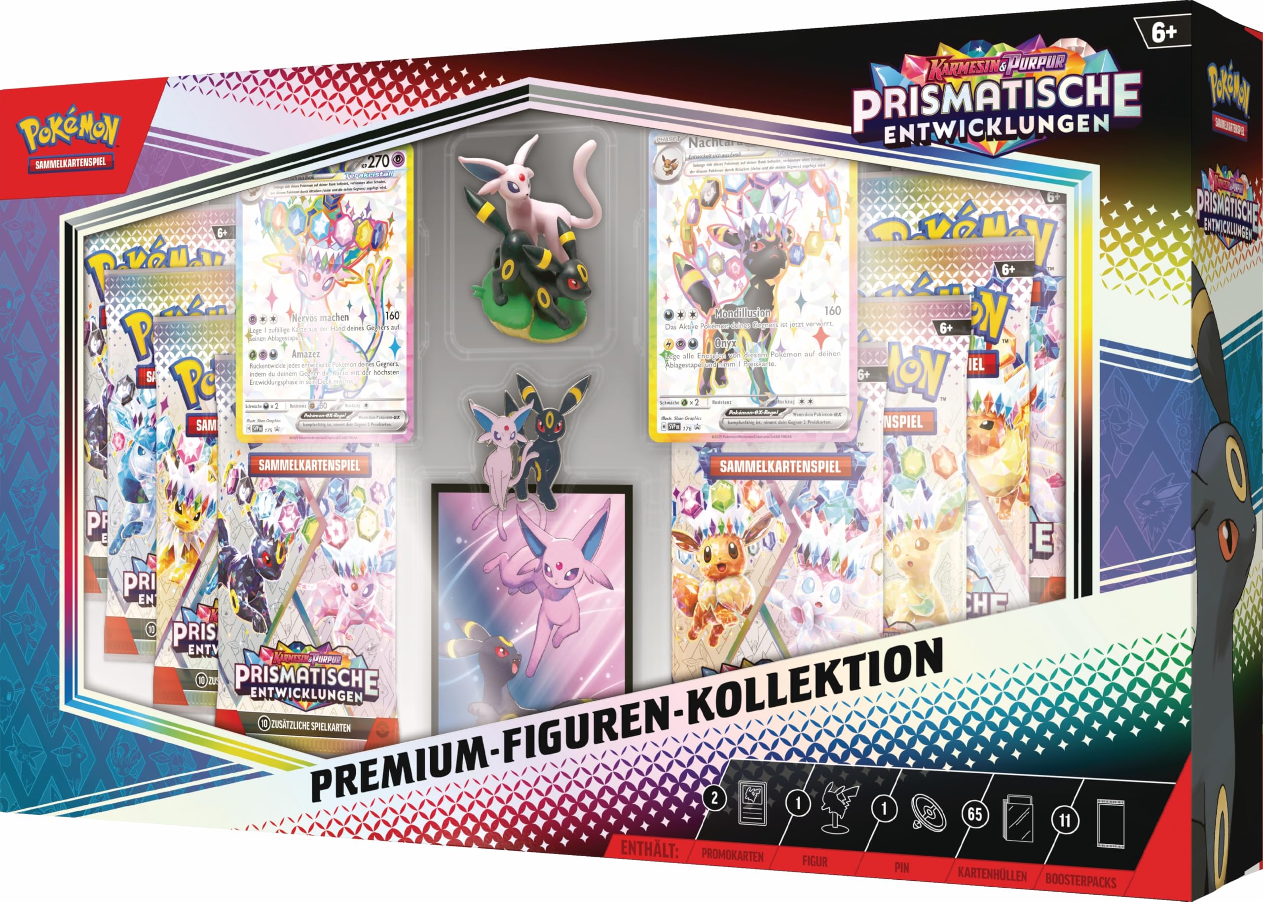 Pokémon Collectible Card Game: Karmesin & Purple Premium Figurines Collection - Prismatic Evolutions (2 Holographic Embossed Cards, 11 Boosters and More)